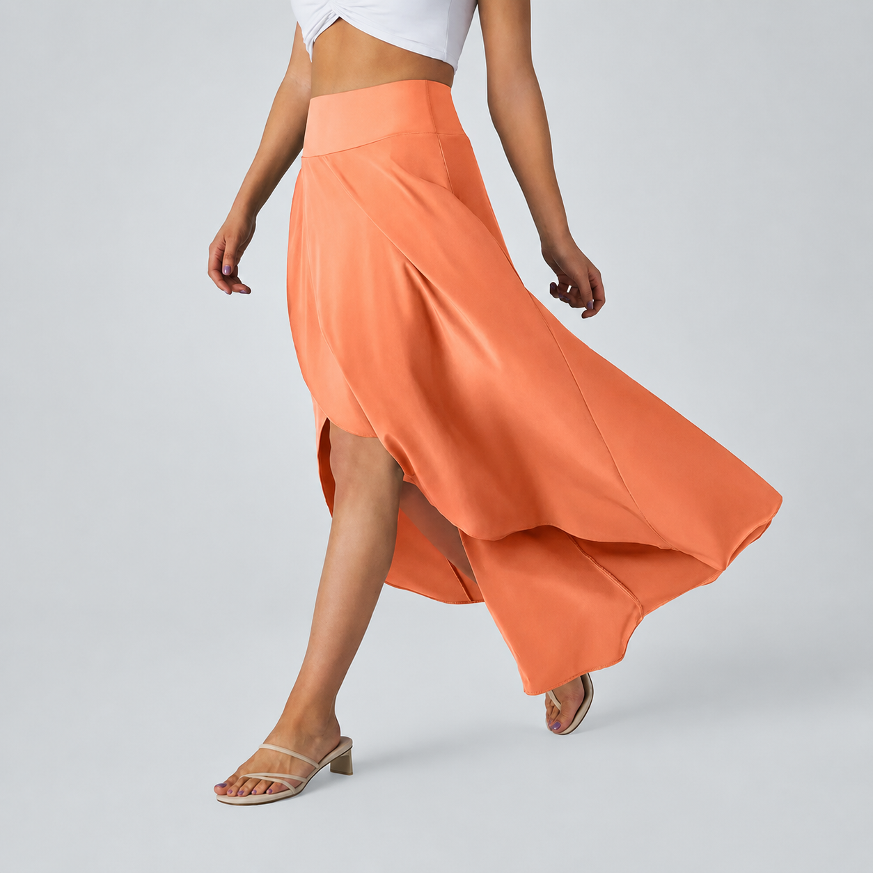 Casual Ruffle High Low Flowy Maxi Skirt For Women