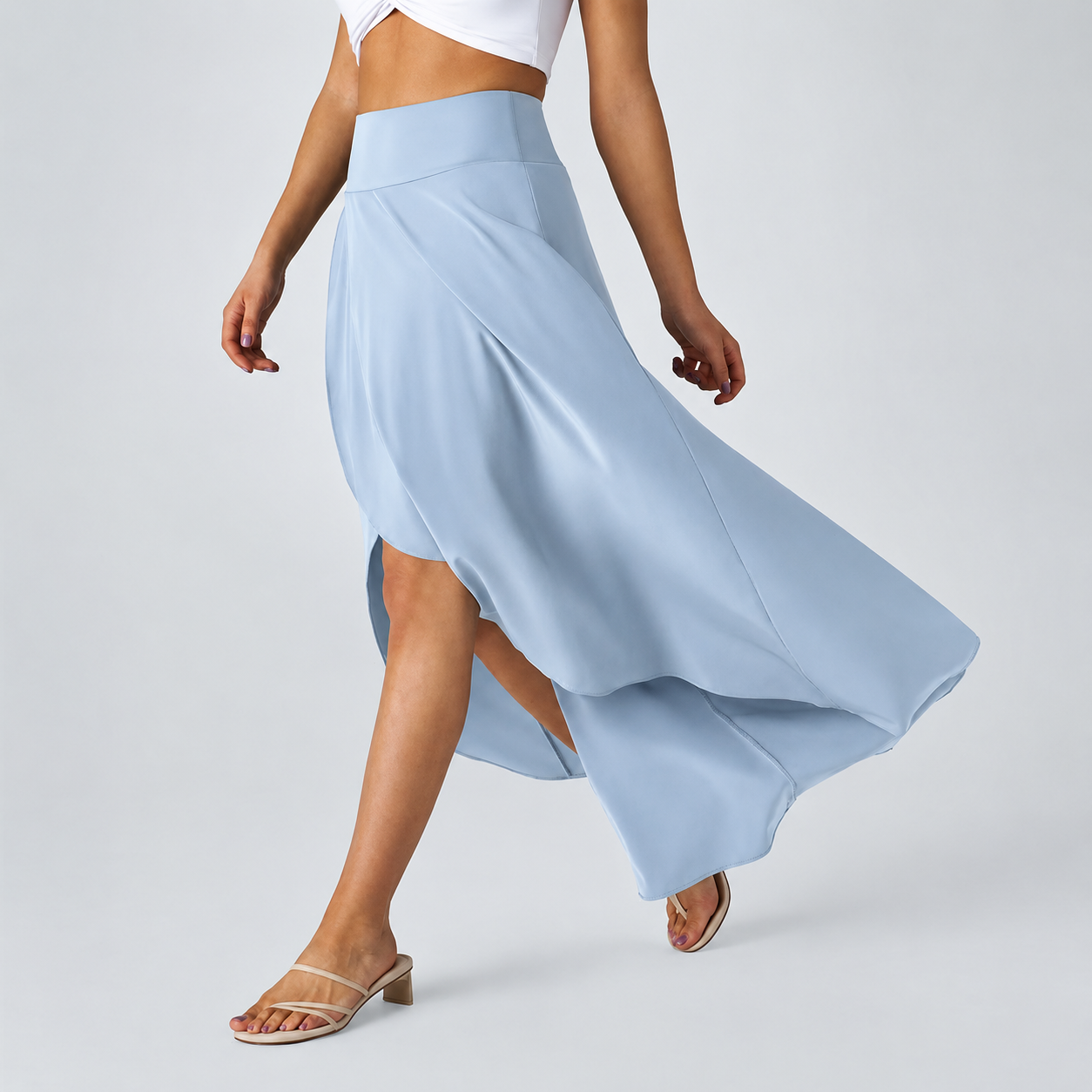 Casual Ruffle High Low Flowy Maxi Skirt For Women