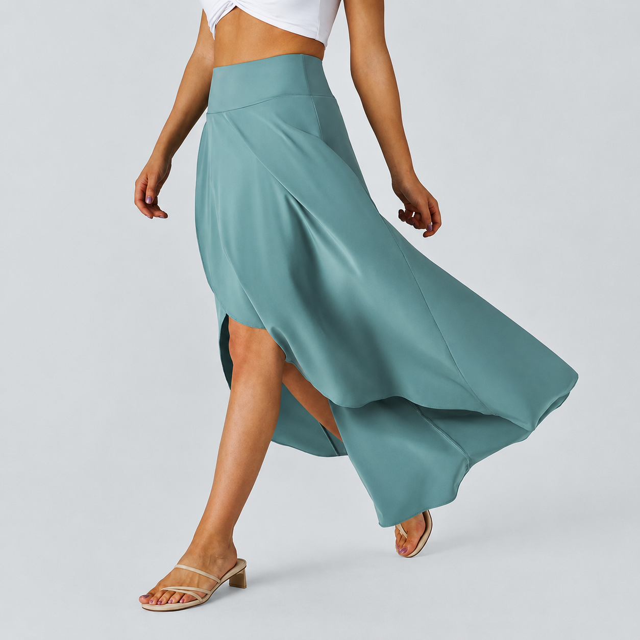 Casual Ruffle High Low Flowy Maxi Skirt For Women
