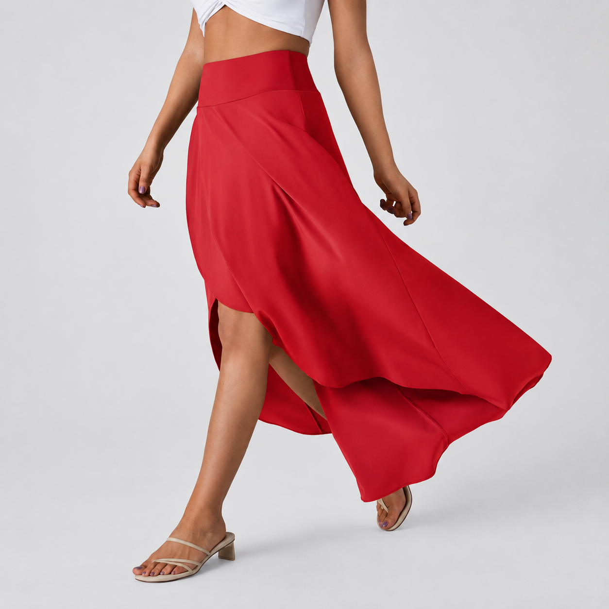 Casual Ruffle High Low Flowy Maxi Skirt For Women