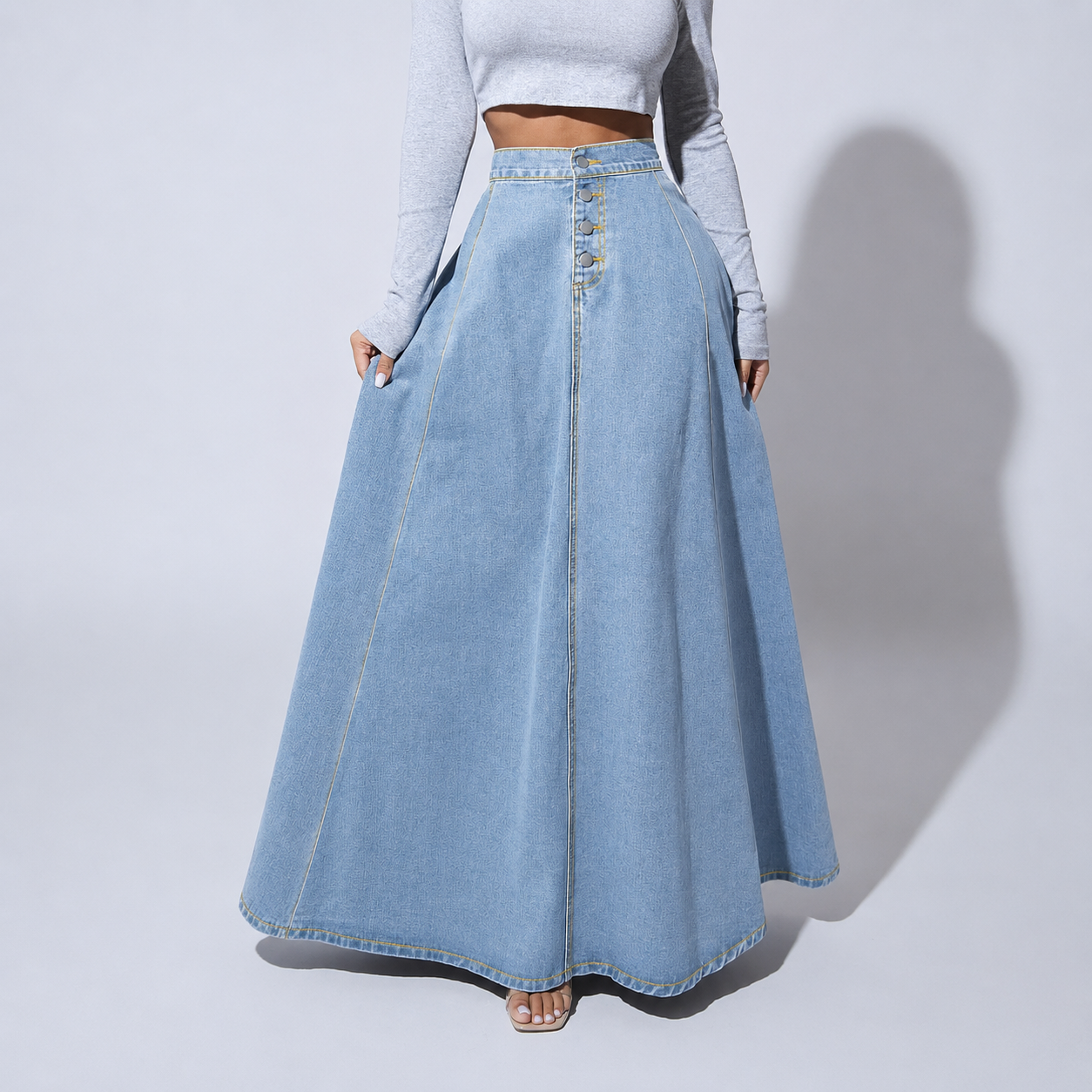 Casual Denim Button Front Skirt For Women