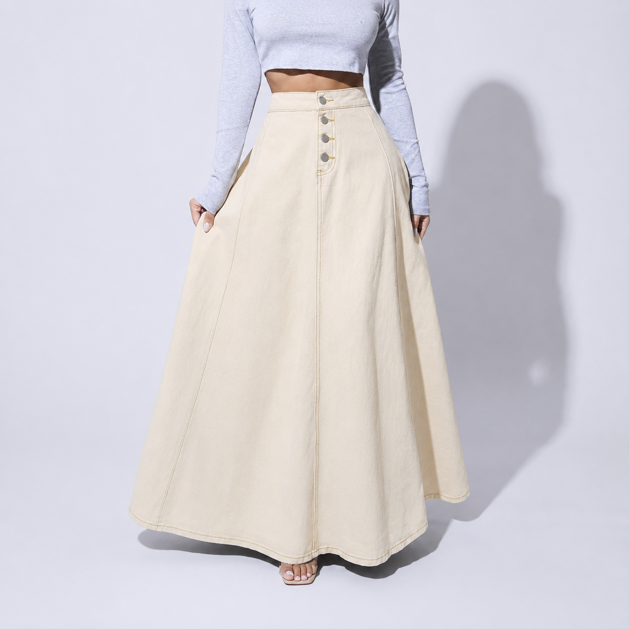 Casual Denim Button Front Skirt For Women