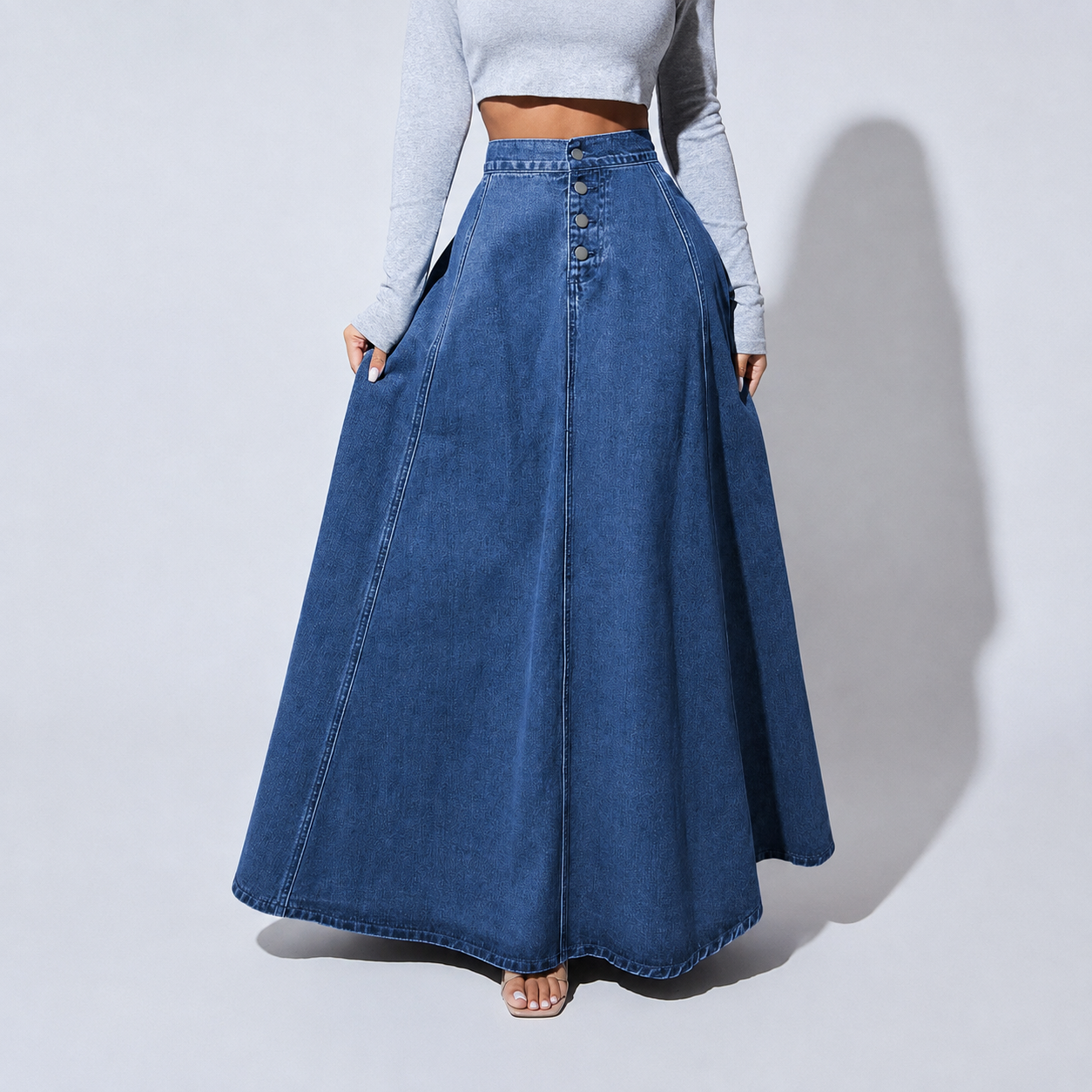 Casual Denim Button Front Skirt For Women