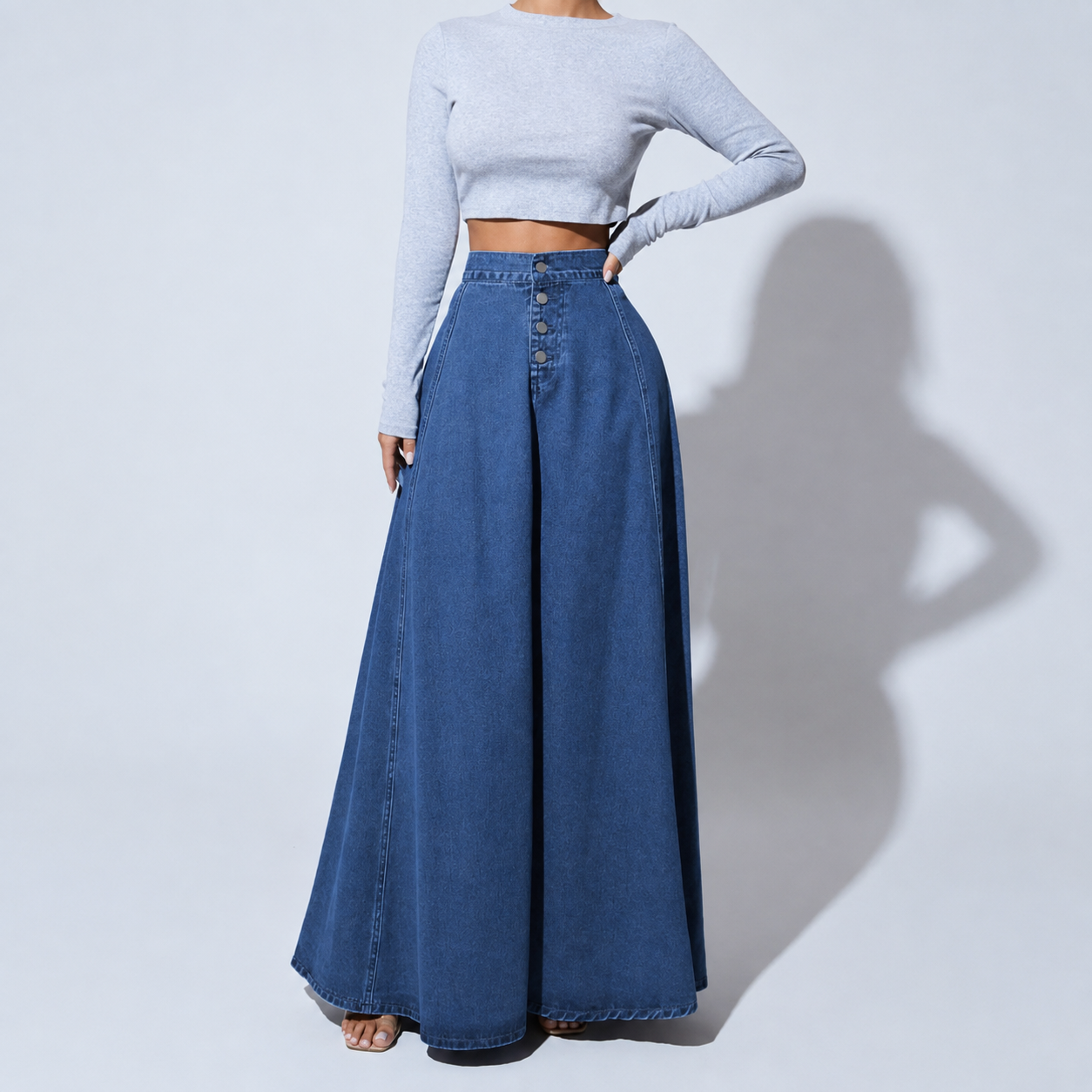 Casual Denim Button Front Skirt For Women
