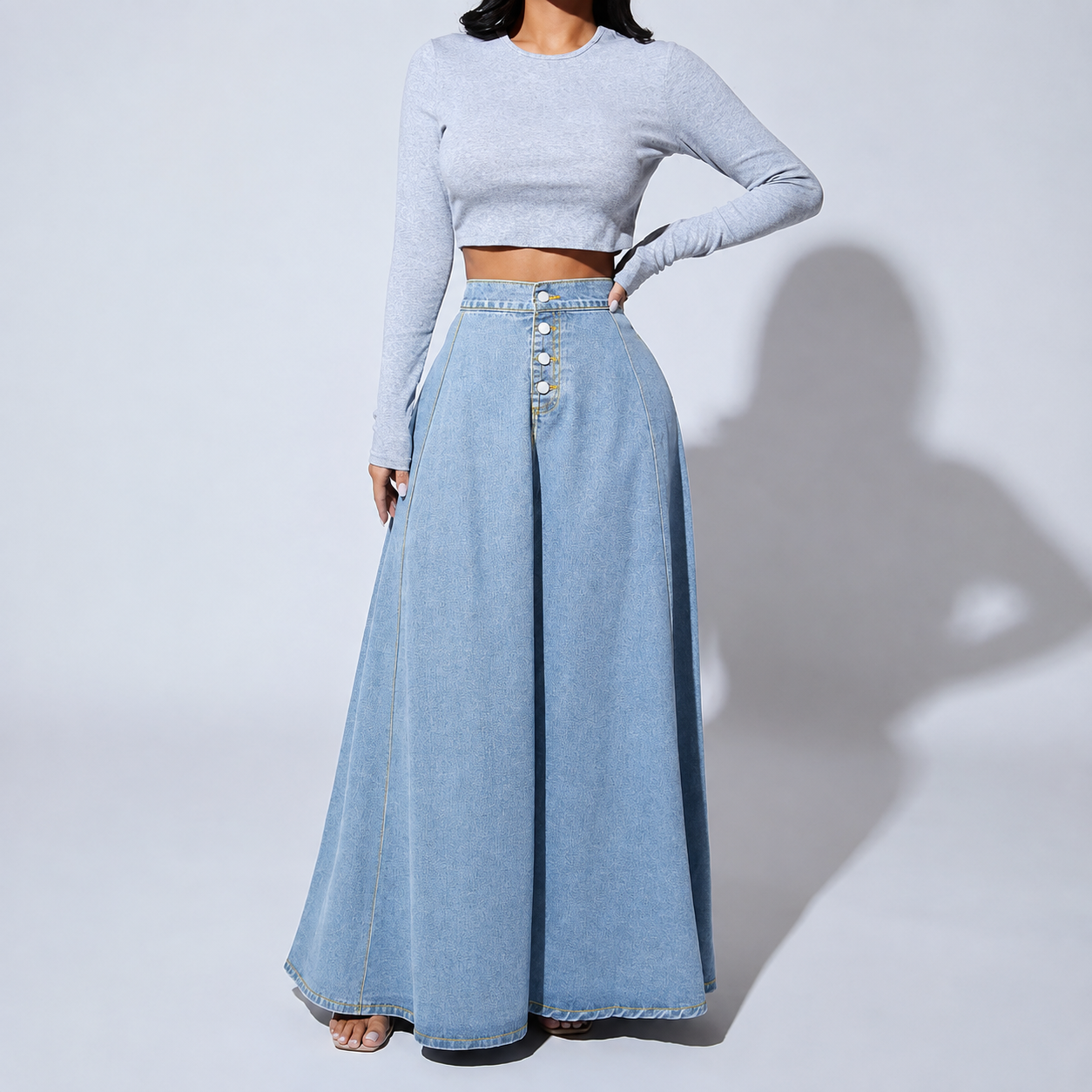 Casual Denim Button Front Skirt For Women