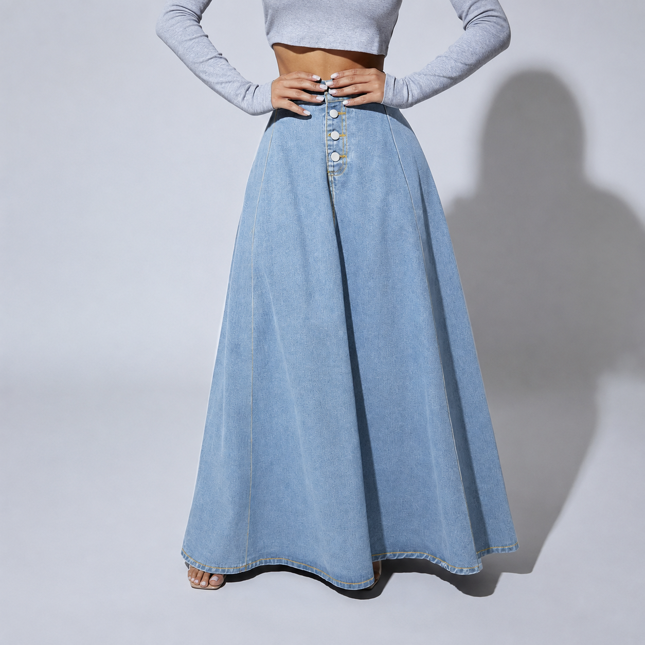 Casual Denim Button Front Skirt For Women