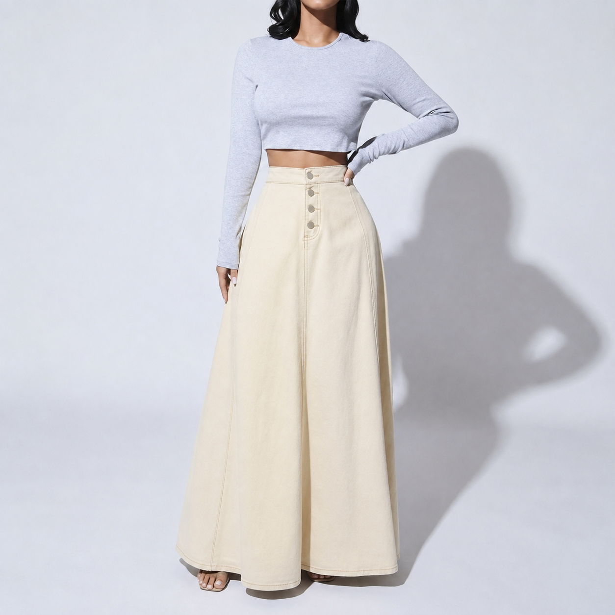 Casual Denim Button Front Skirt For Women