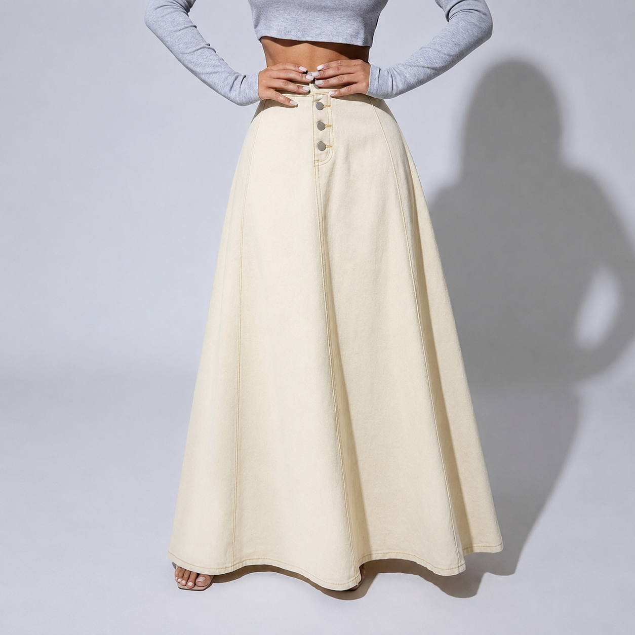 Casual Denim Button Front Skirt For Women
