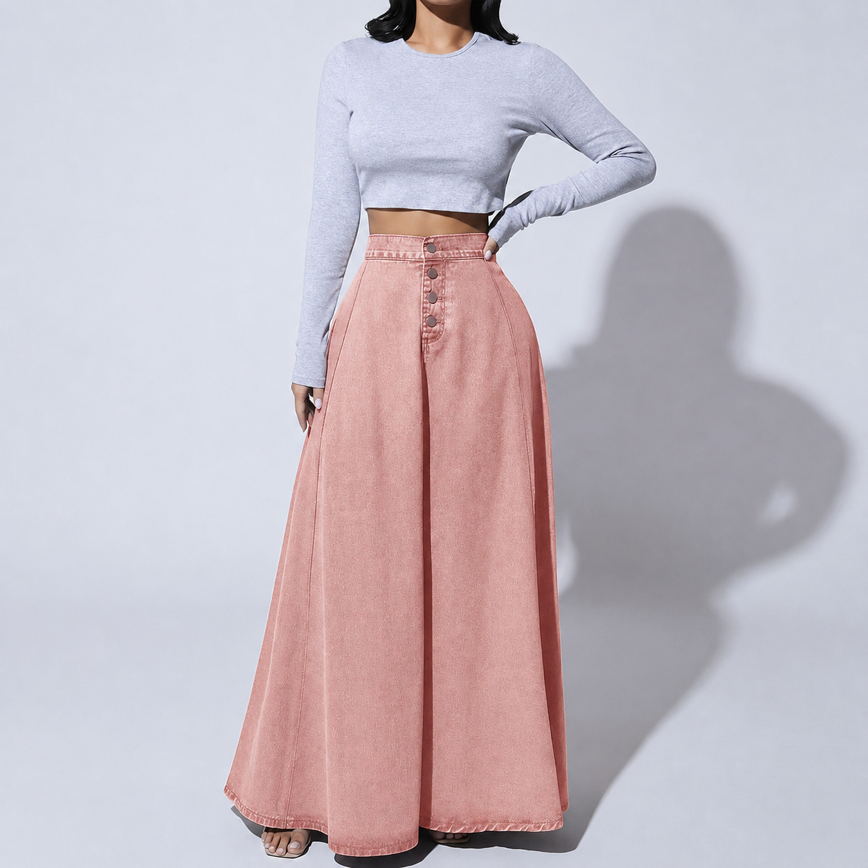 Casual Denim Button Front Skirt For Women