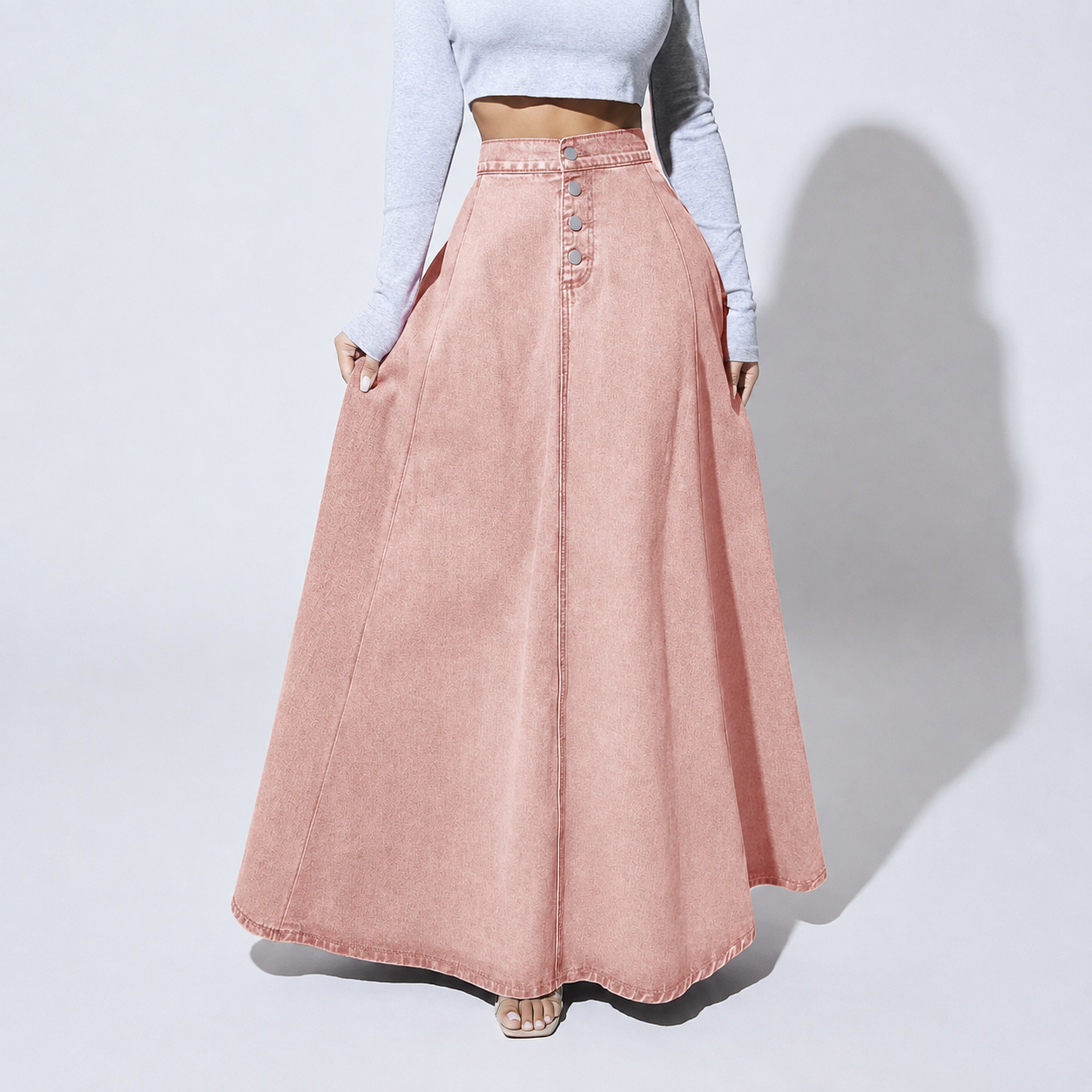 Casual Denim Button Front Skirt For Women