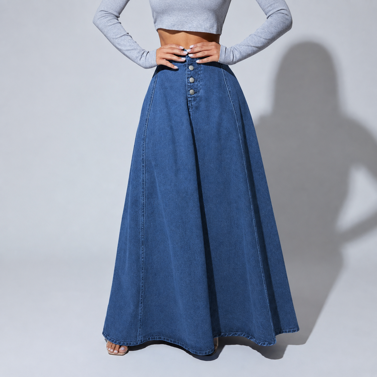 Casual Denim Button Front Skirt For Women