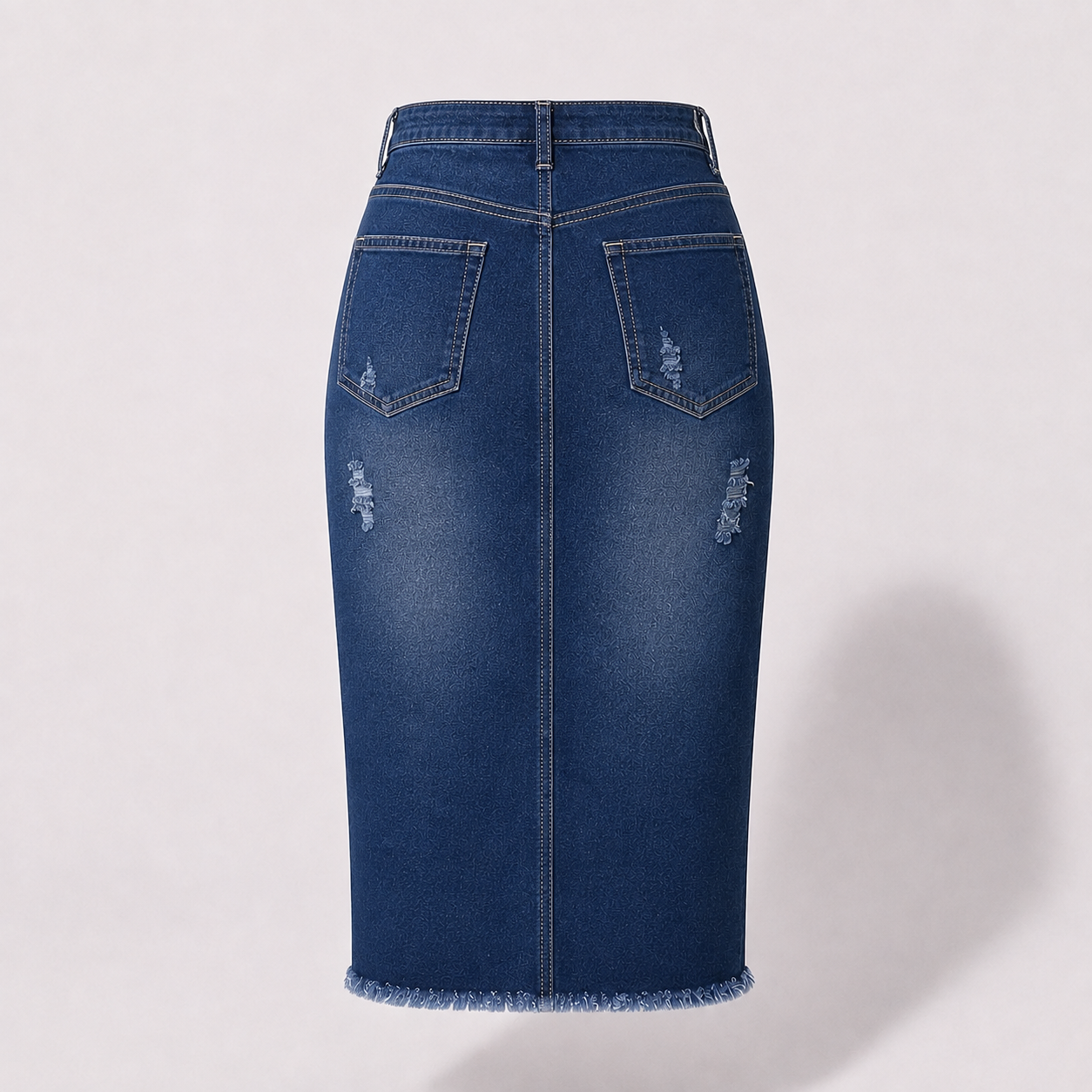 Casual Fitted Denim Ripped Skirt With Button For Women