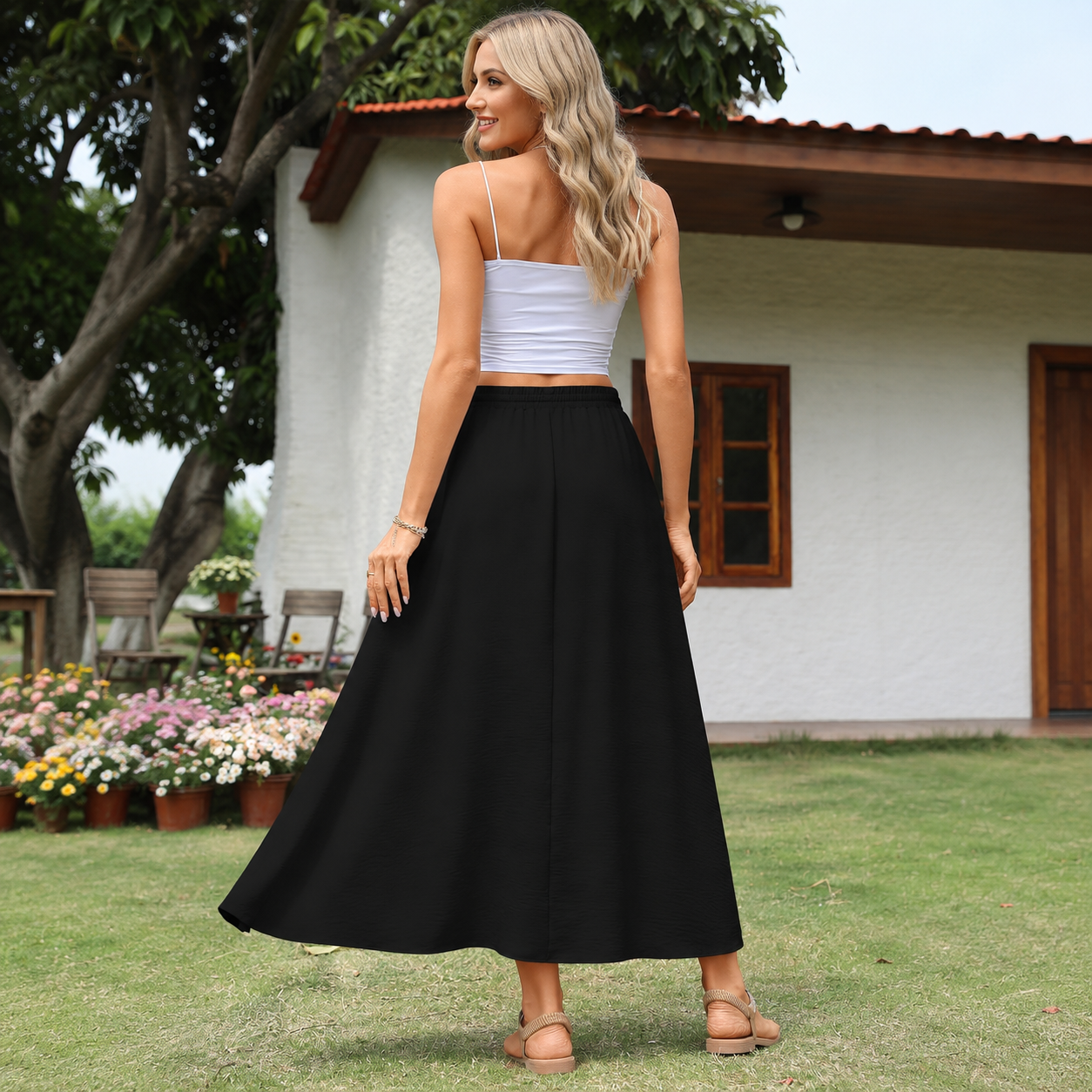 Casual Loose Pleated Boho Fit Skirt With Pockets For Women