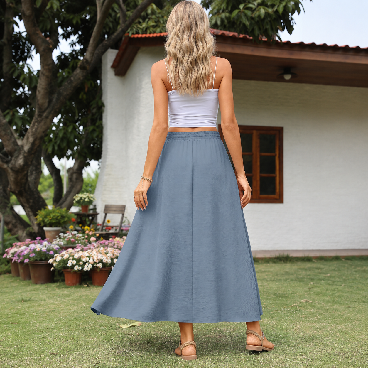 Casual Loose Pleated Boho Fit Skirt With Pockets For Women