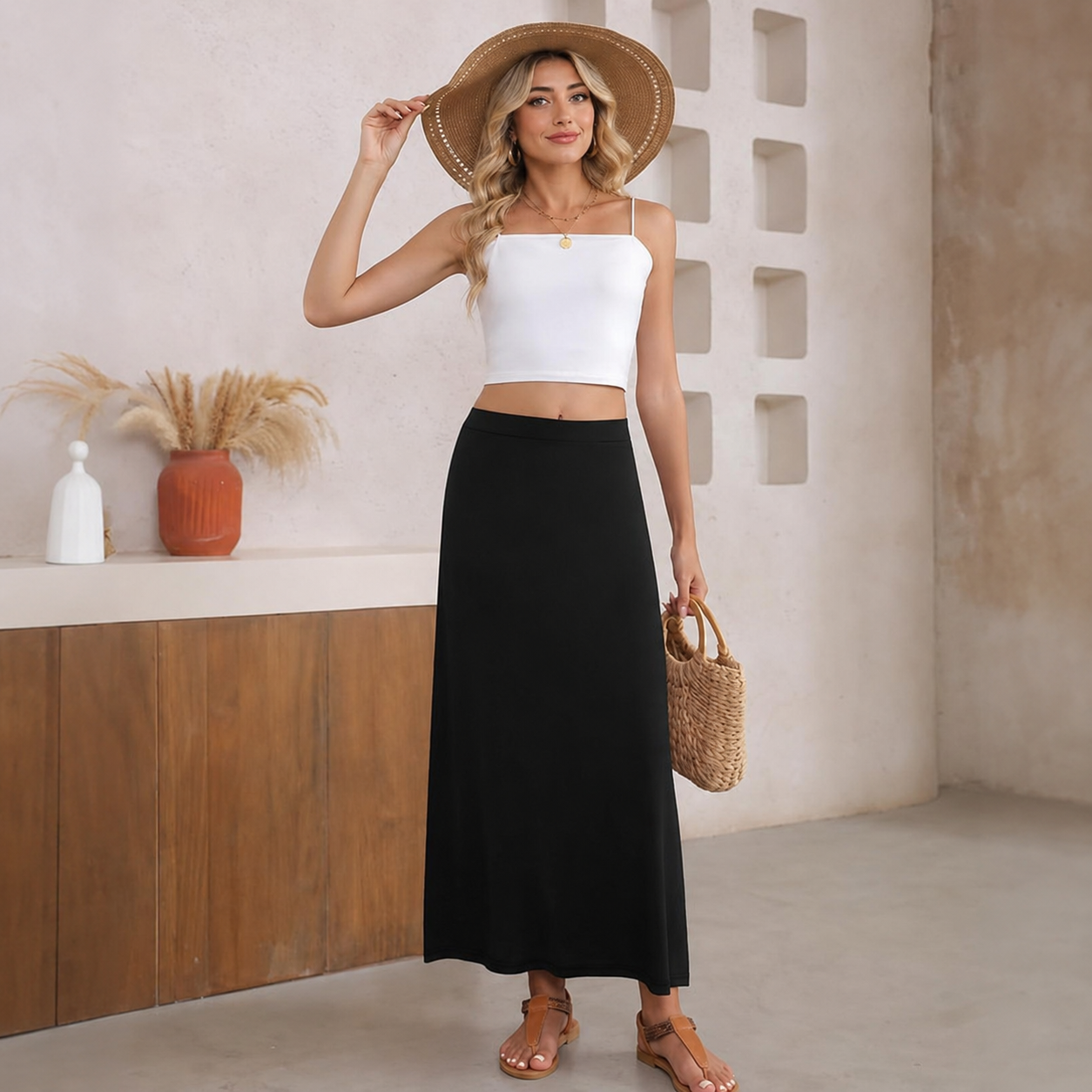 Maxi Flowy High Waisted Casual Long Skirts For Women