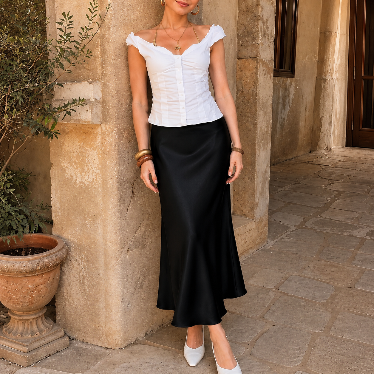 Spring Summer Elastic High Waisted A Line Skirt For Women