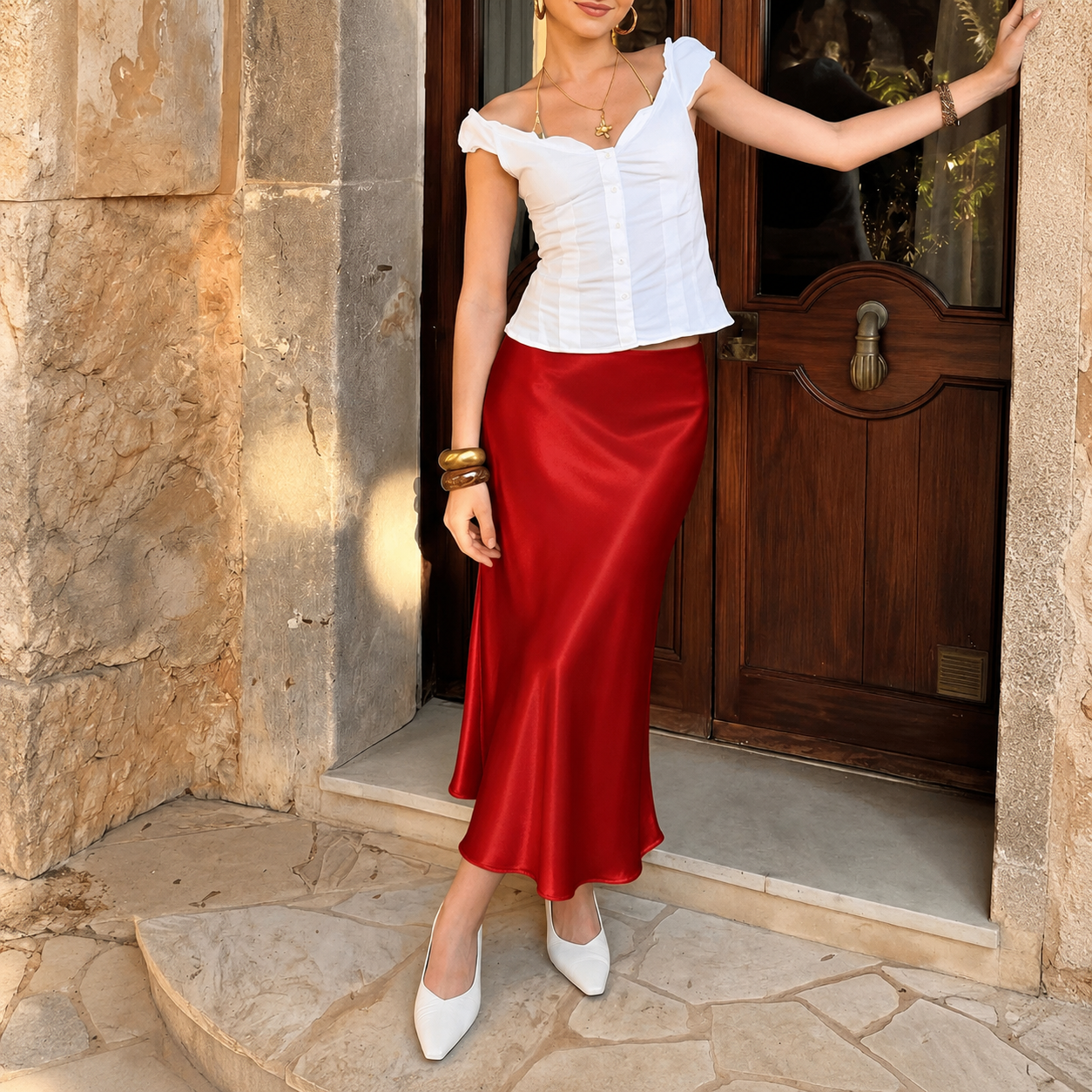 Spring Summer Elastic High Waisted A Line Skirt For Women