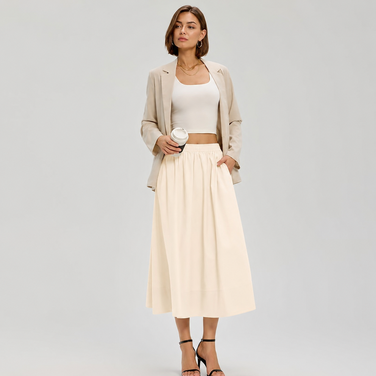 Cotton Boho Summer Beach Casual Elastic Waist Dress For Women