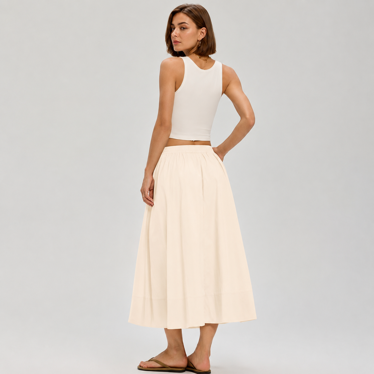 Cotton Boho Summer Beach Casual Elastic Waist Dress For Women