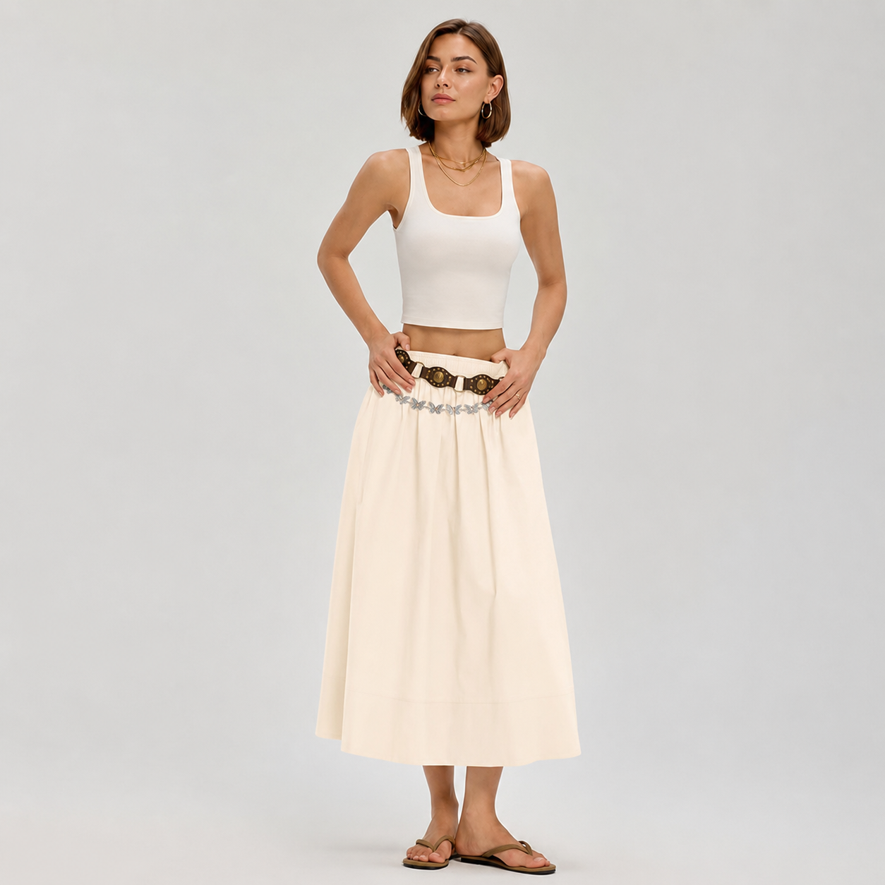 Cotton Boho Summer Beach Casual Elastic Waist Dress For Women