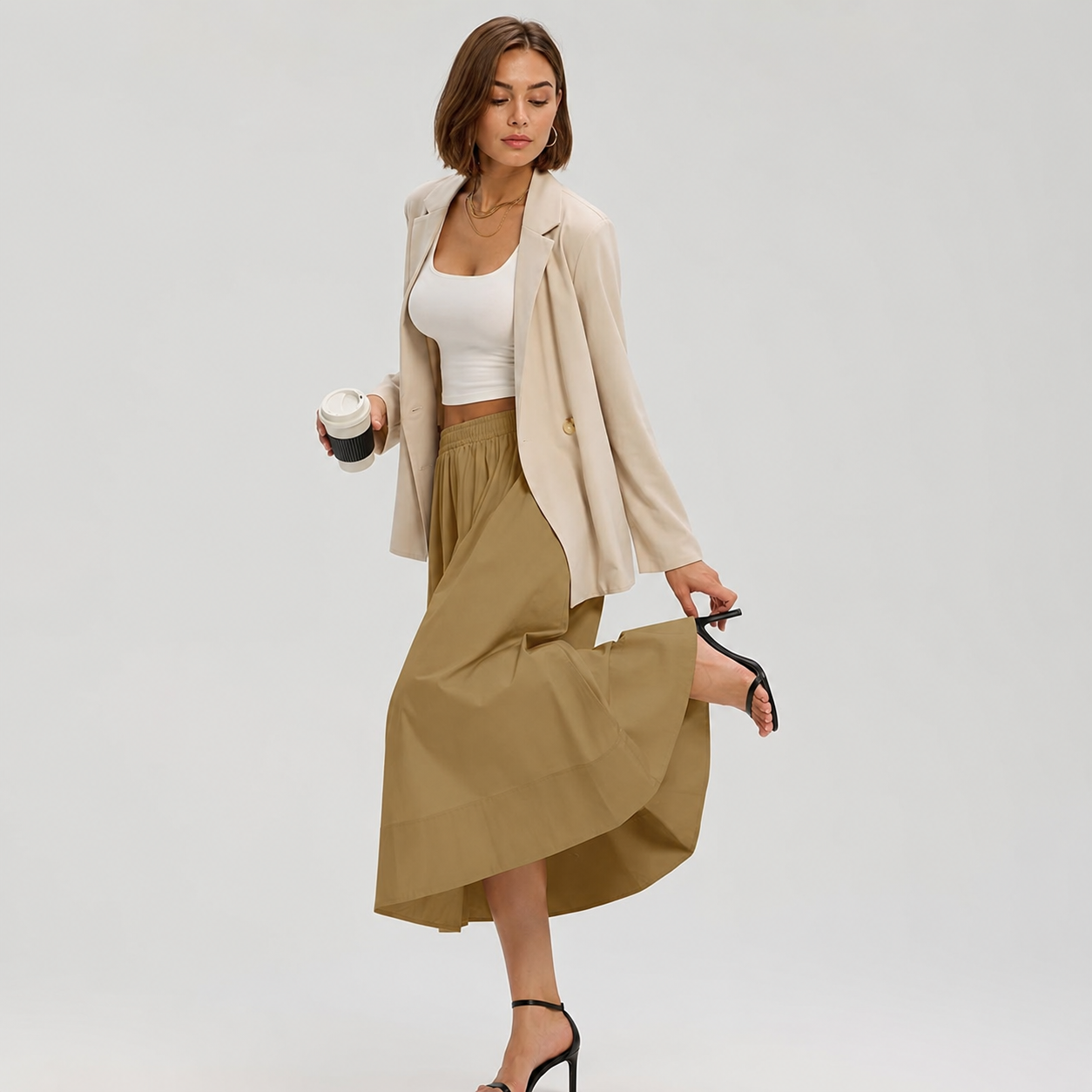 Cotton Boho Summer Beach Casual Elastic Waist Dress For Women