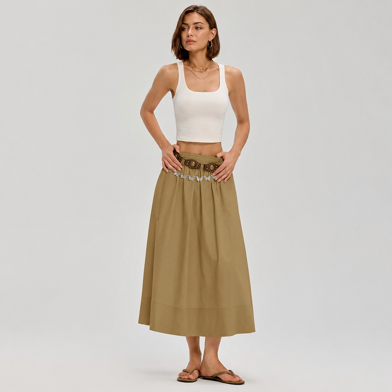 Cotton Boho Summer Beach Casual Elastic Waist Dress For Women