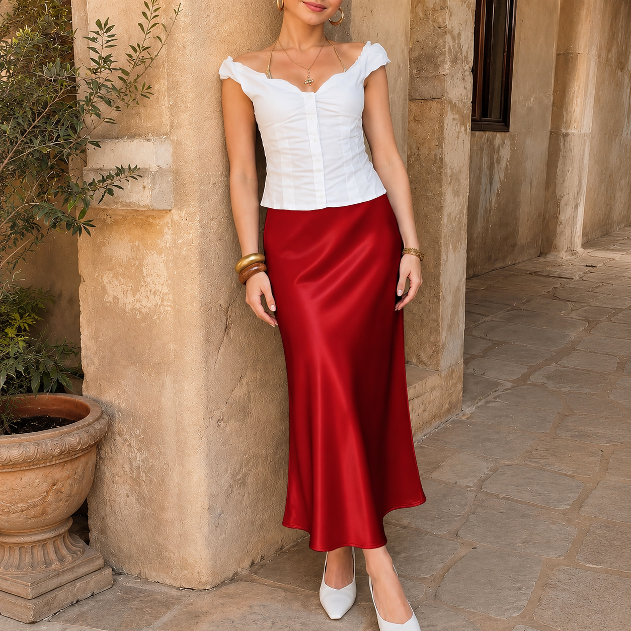 Spring Summer Elastic High Waisted A Line Skirt For Women