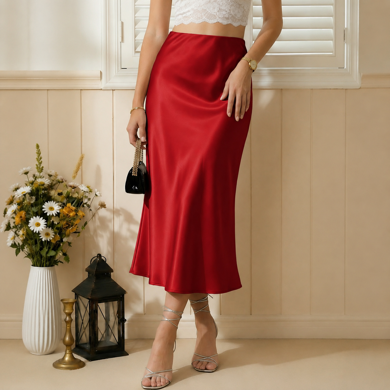 Spring Summer Elastic High Waisted A Line Skirt For Women