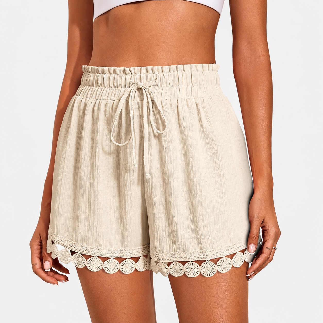 Casual Loose Drawstring Lace Boho Beach Cover Up Shorts For Women