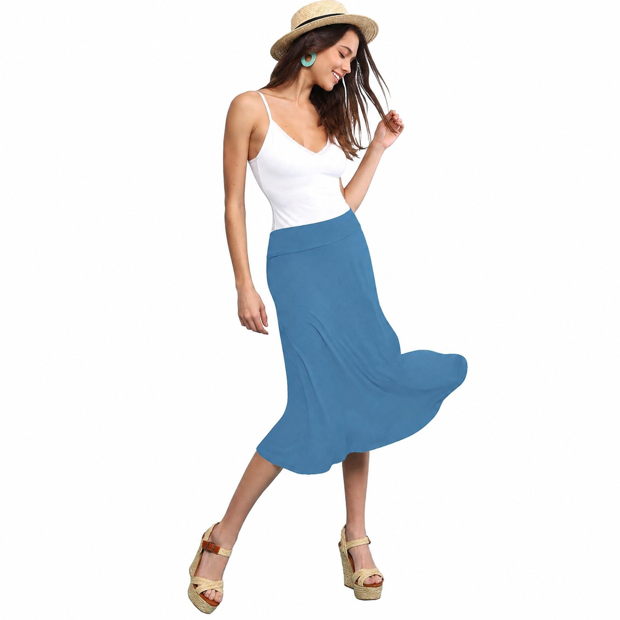 Casual Solid Flare Lightweight Skirt for Women
