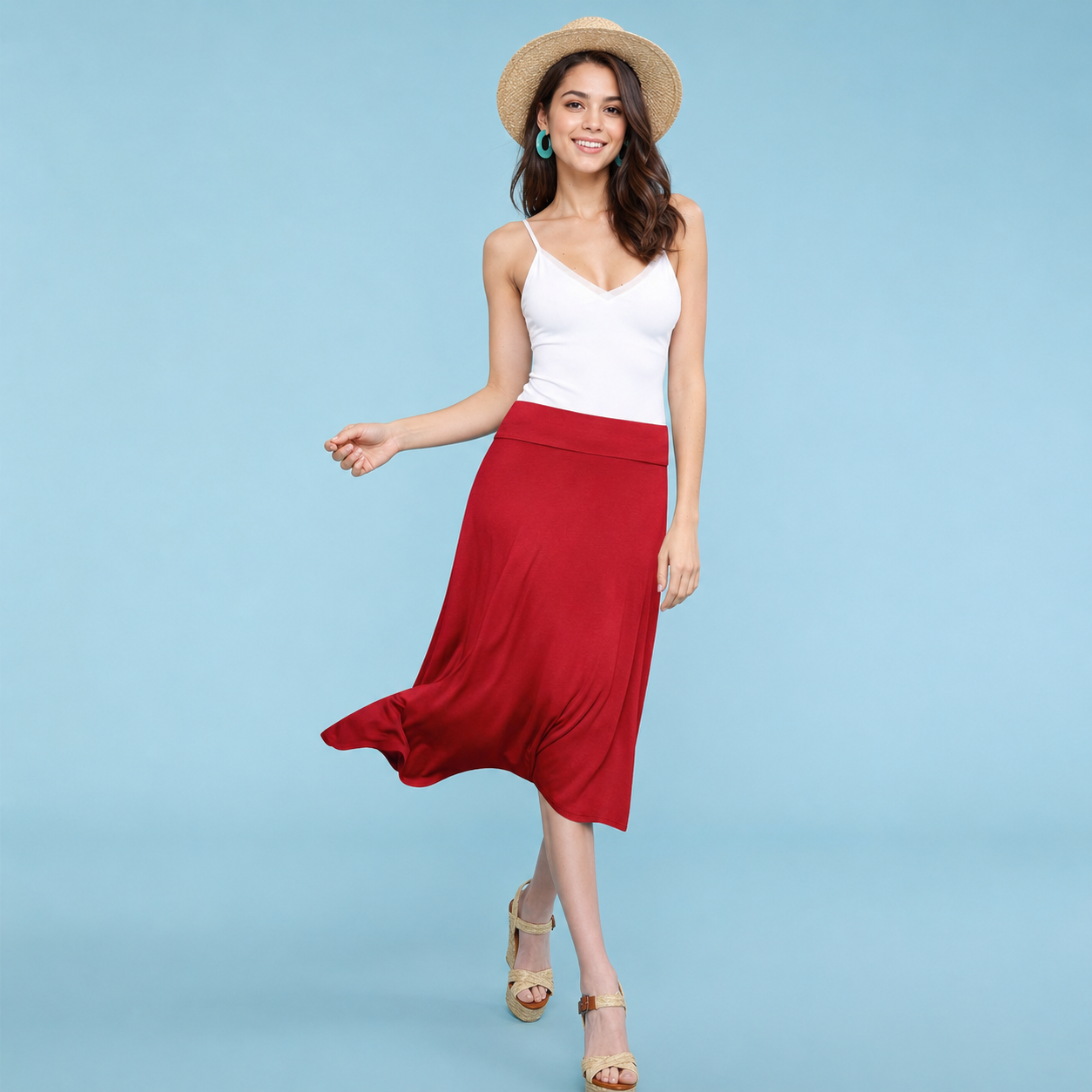 Casual Solid Flare Lightweight Skirt for Women