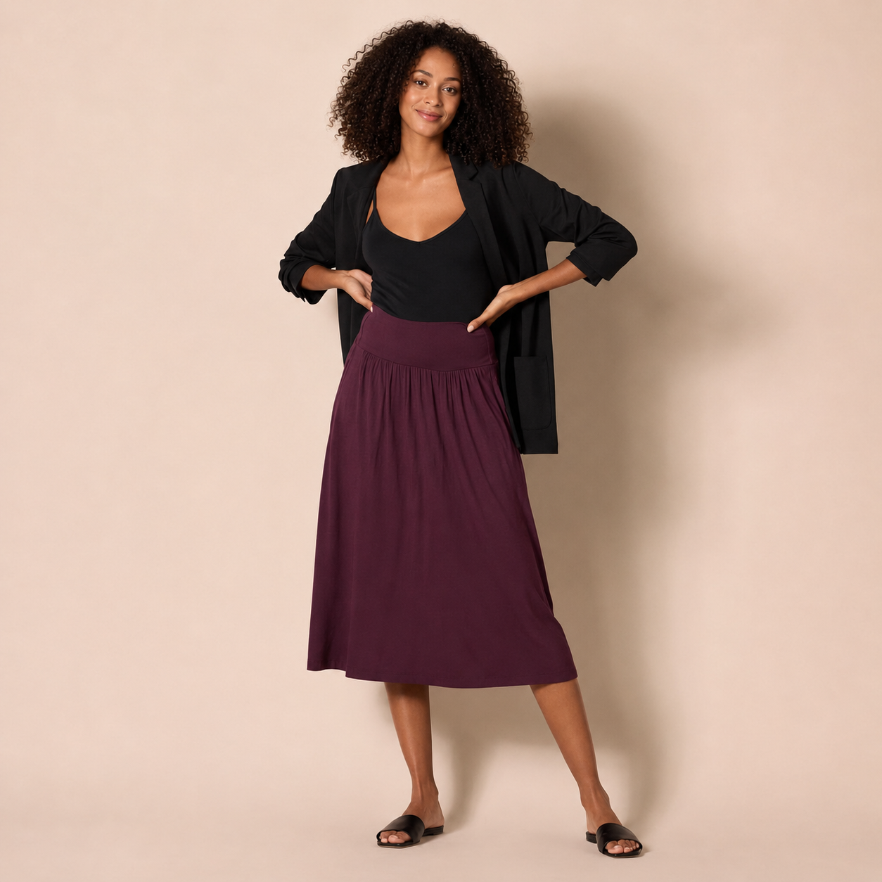 Jersey Pull On Midi Length Skirt For Women