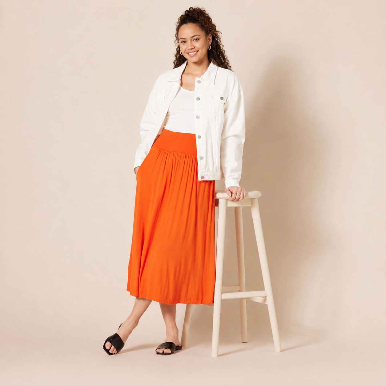 Jersey Pull On Midi Length Skirt For Women