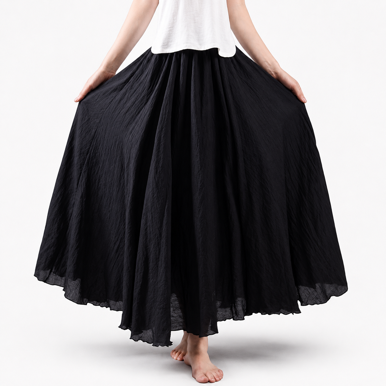 Bohemian Cotton Linen Elastic Maxi Skirt