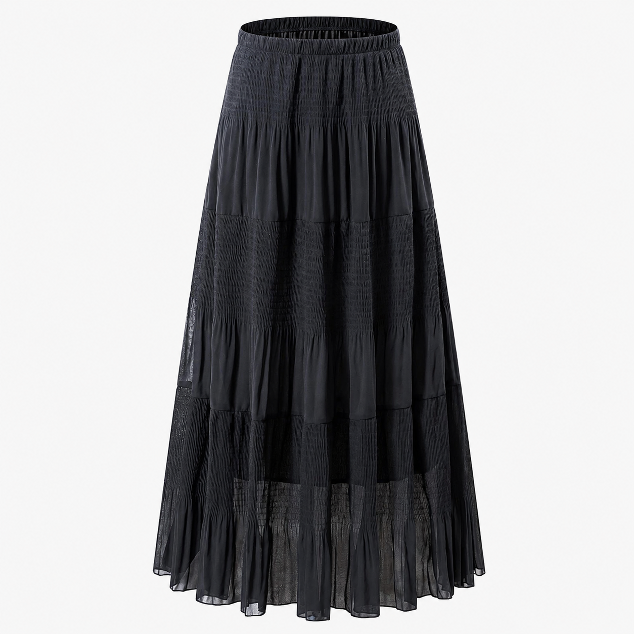 Chiffon Elastic High Waist Pleated Flared Maxi Skirts