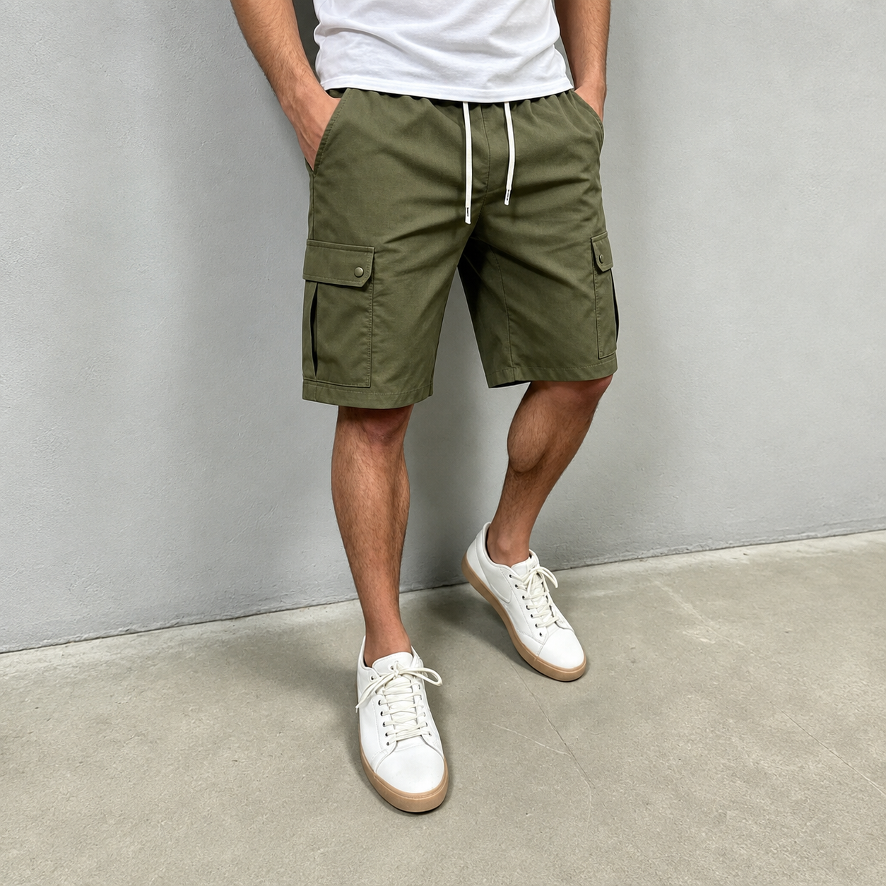 Solid Casual Shorts With Drawstring And Pocket For Men