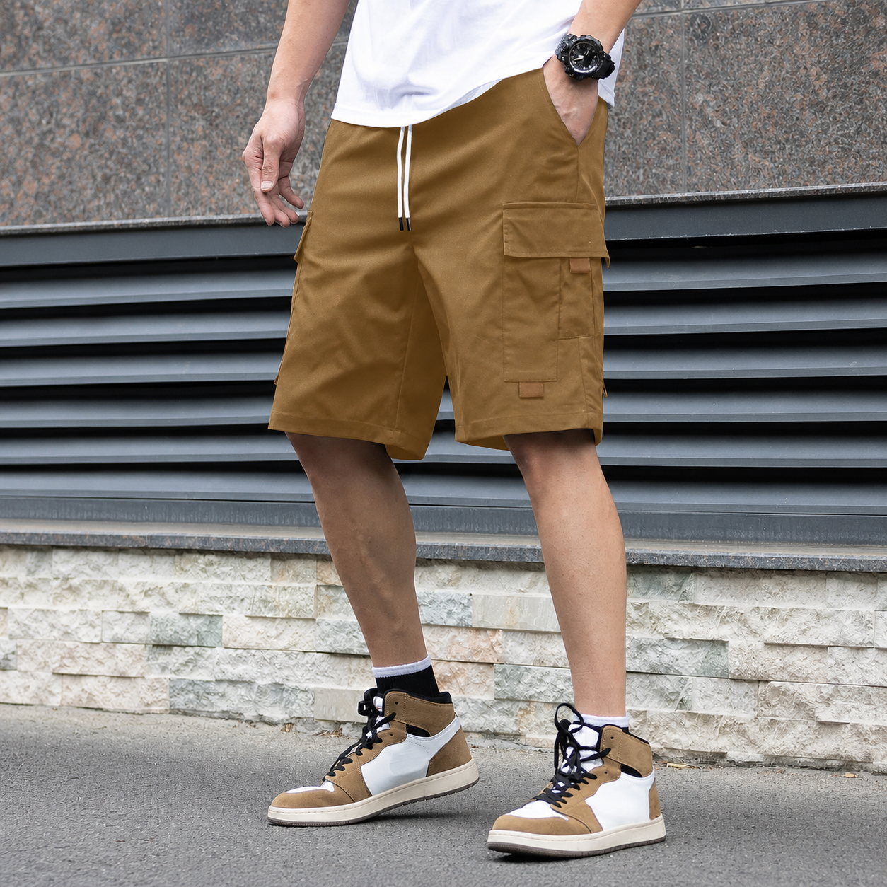 Solid Casual Shorts With Drawstring And Pocket For Men