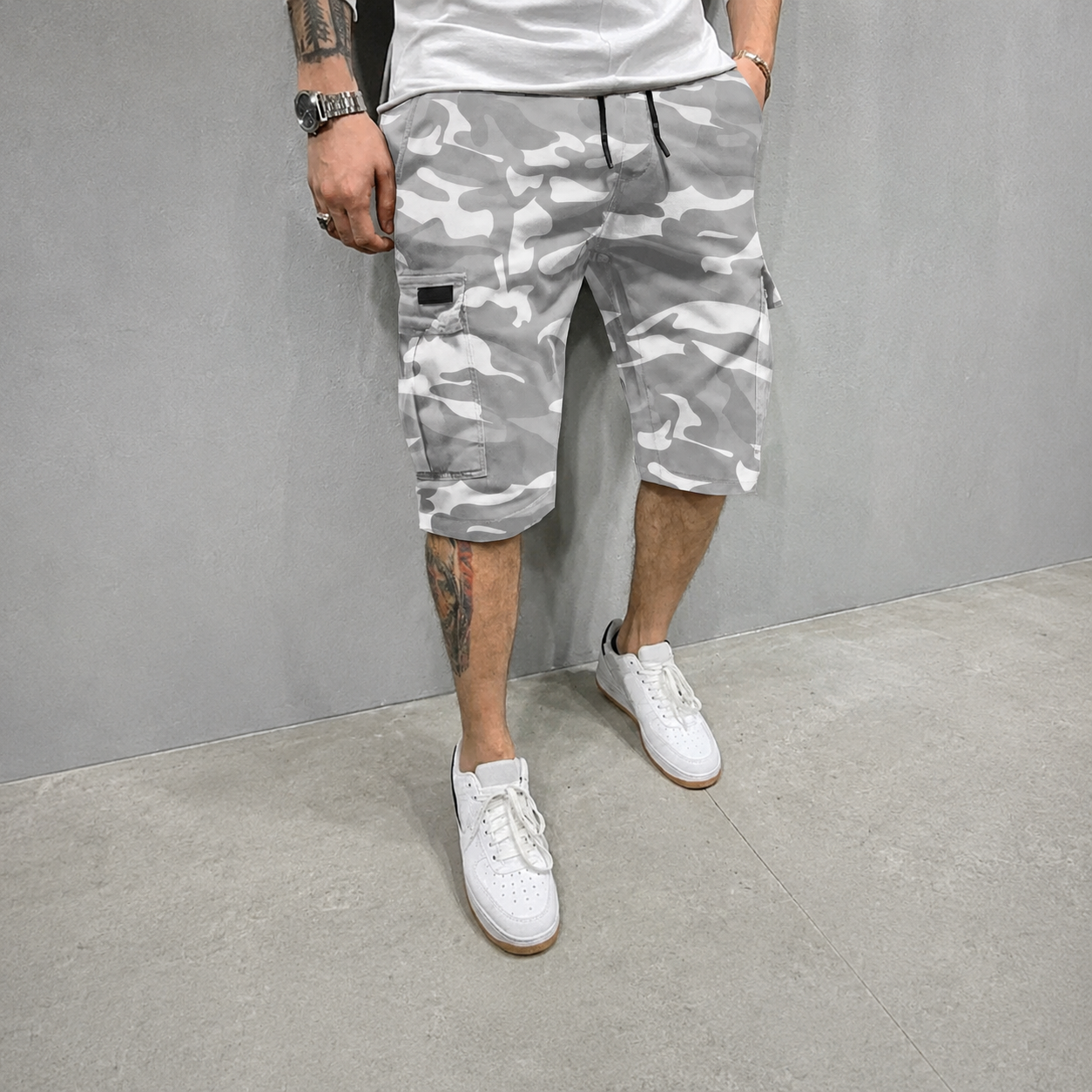 Casual Cargo Summer Printed Shorts With Drawstring For Men