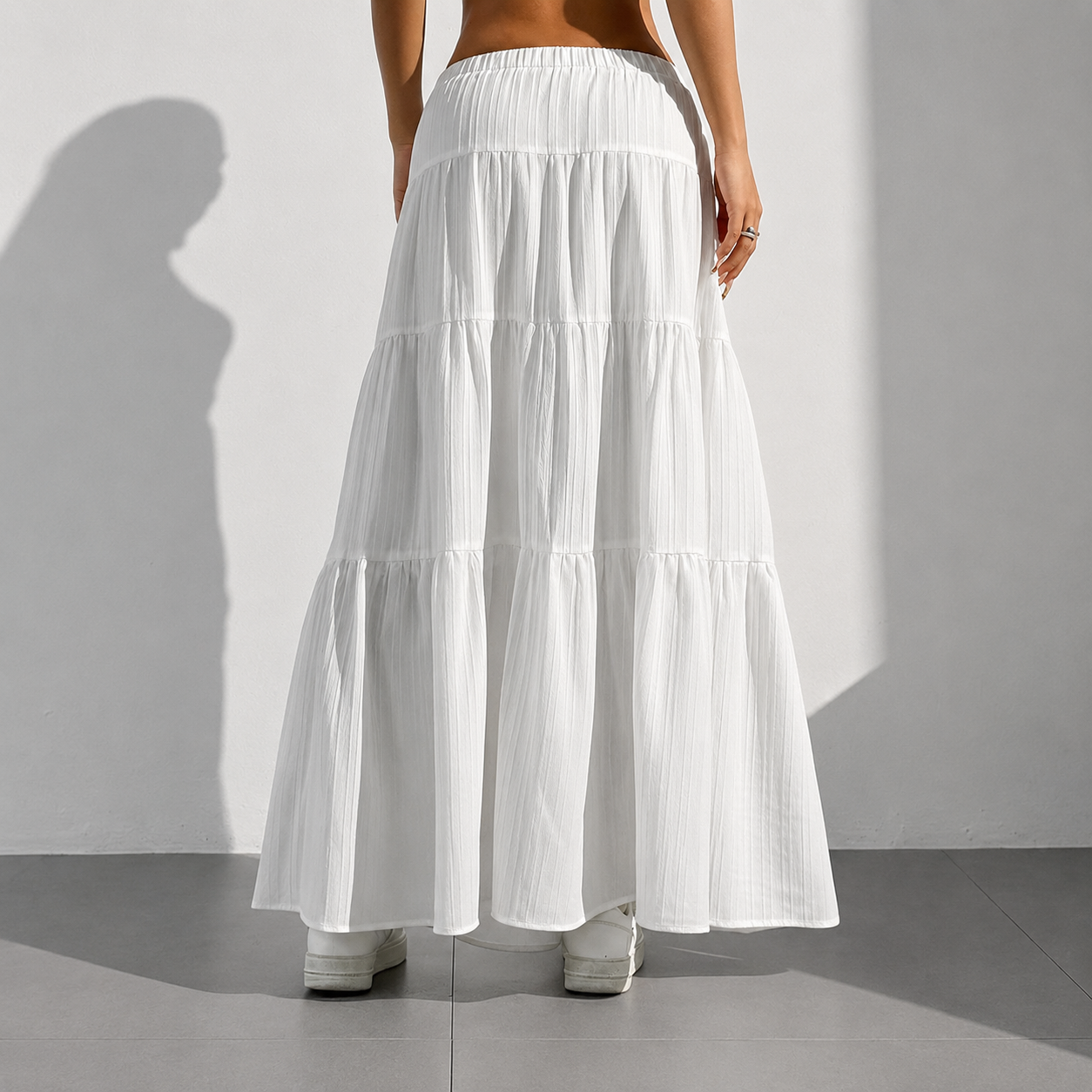 Boho Flowy Maxi Skirt With Elastic For Women