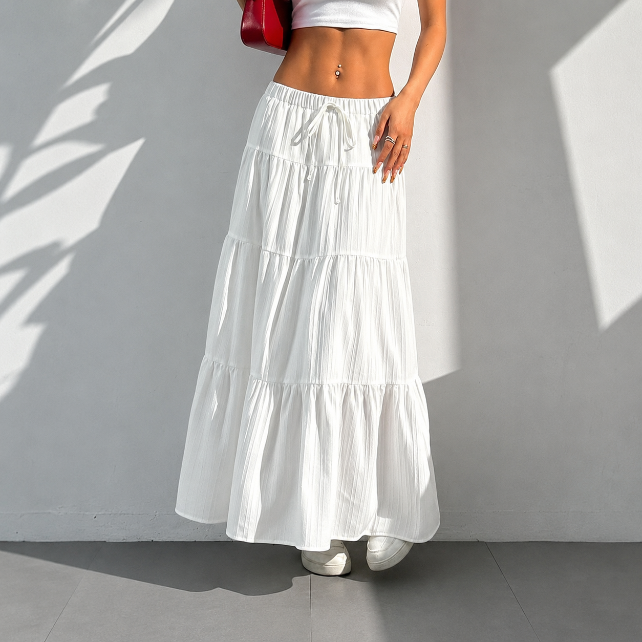 Boho Flowy Maxi Skirt With Elastic For Women