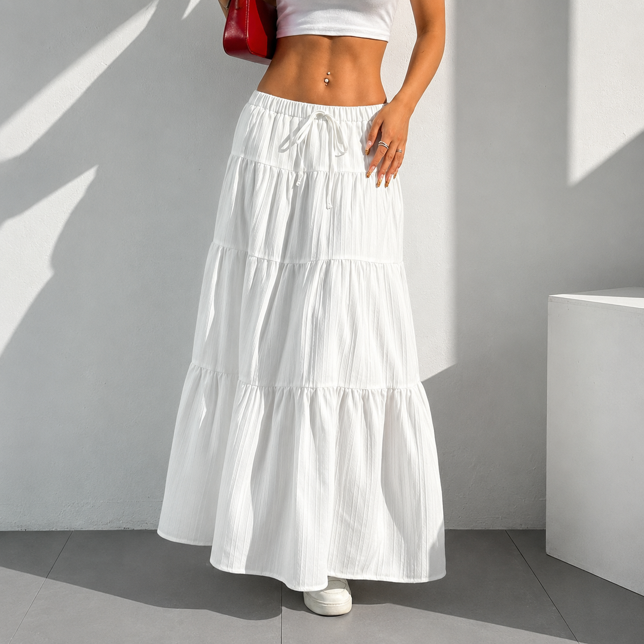 Boho Flowy Maxi Skirt With Elastic For Women