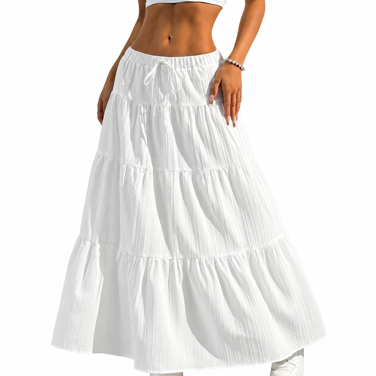 Boho Flowy Maxi Skirt With Elastic For Women