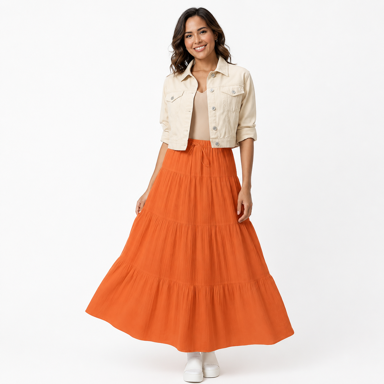 Boho Flowy Maxi Skirt With Elastic For Women