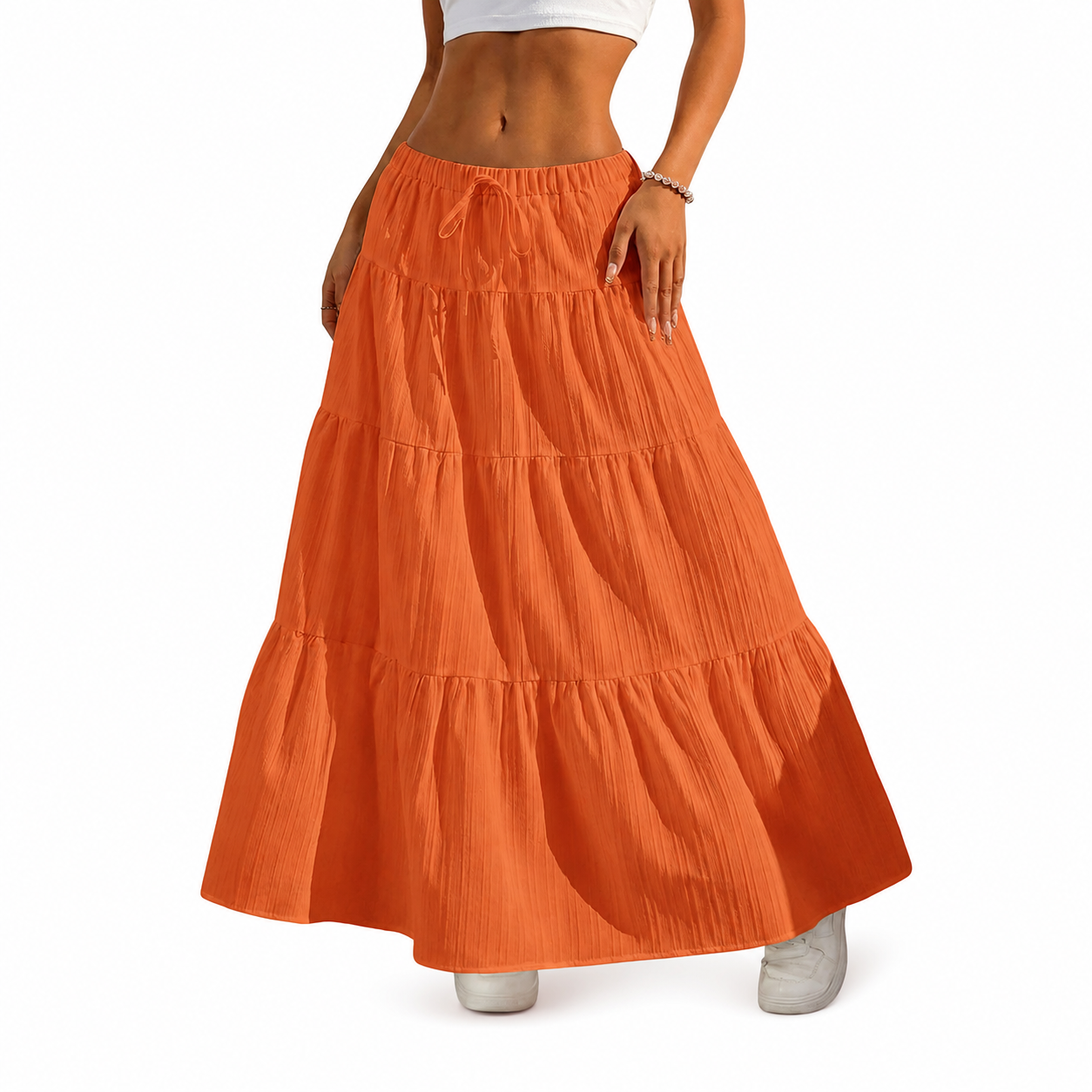Boho Flowy Maxi Skirt With Elastic For Women