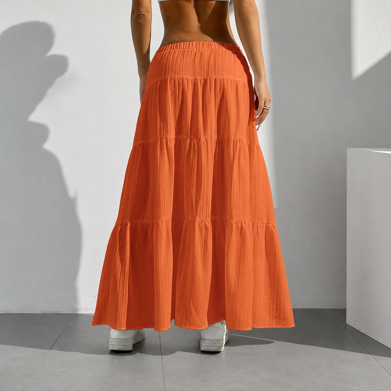 Boho Flowy Maxi Skirt With Elastic For Women