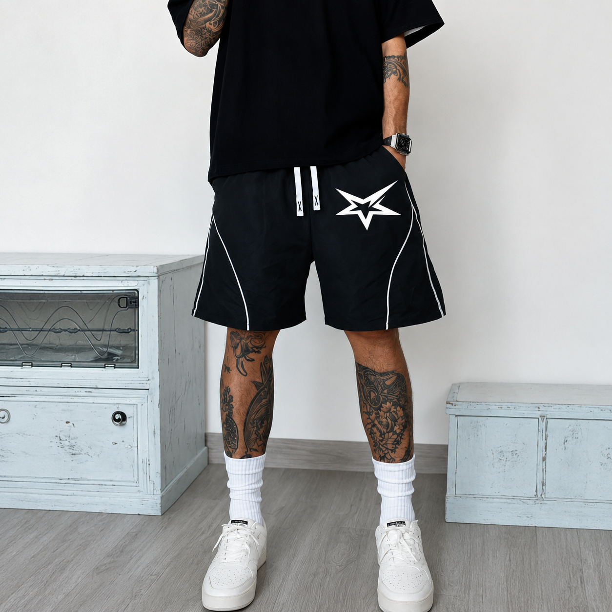 Casual Contrast Shorts With Drawstring And Pocket For Men