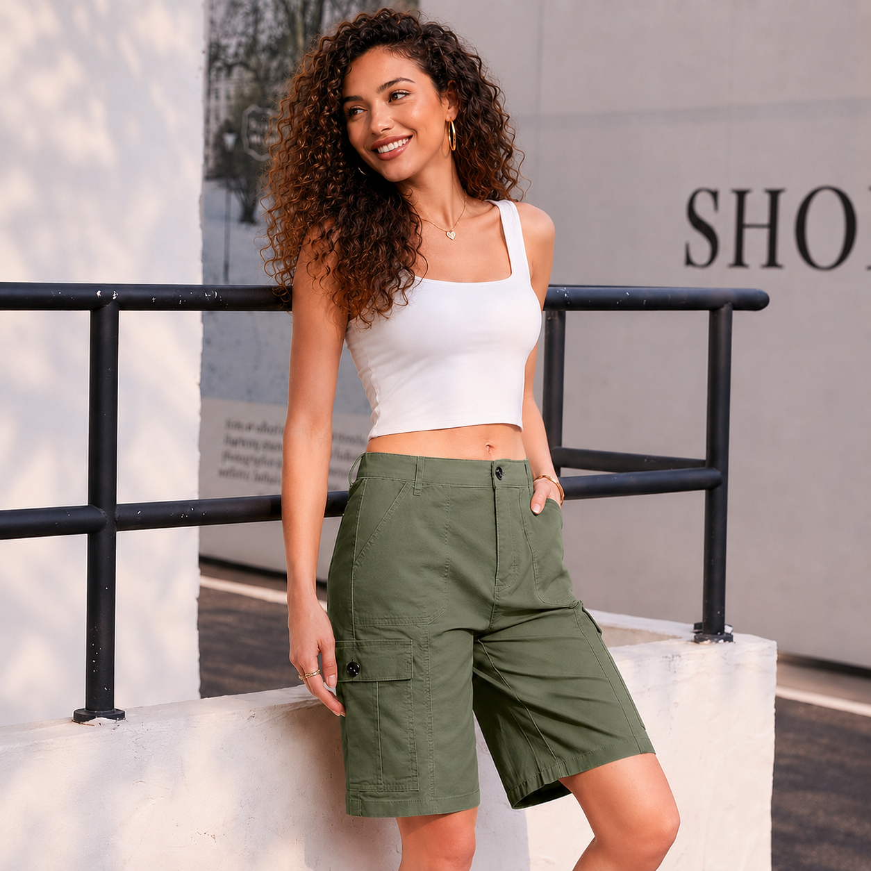 Casual Long Wide Cargo Length Shorts For Women