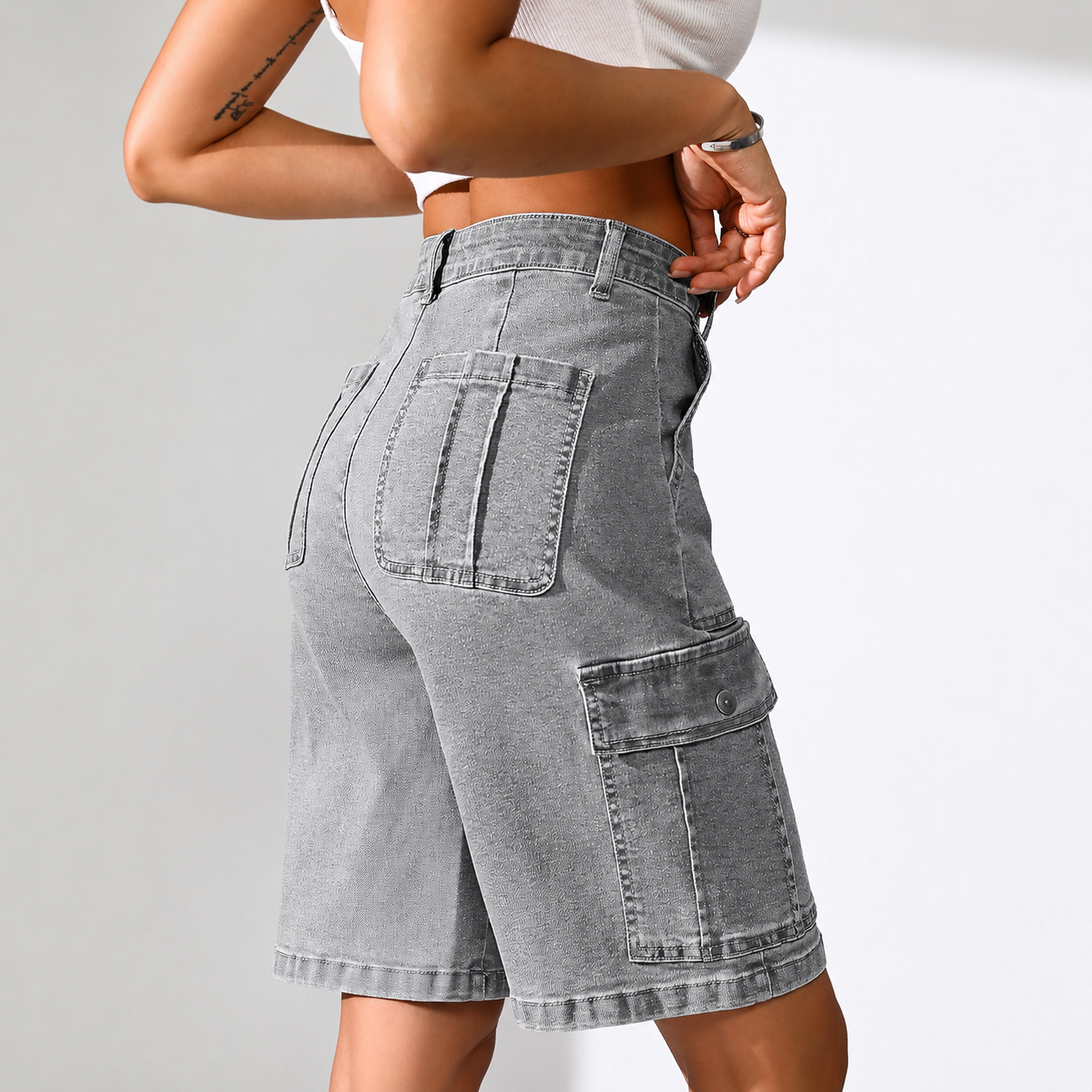 Casual Long Wide Cargo Length Shorts For Women