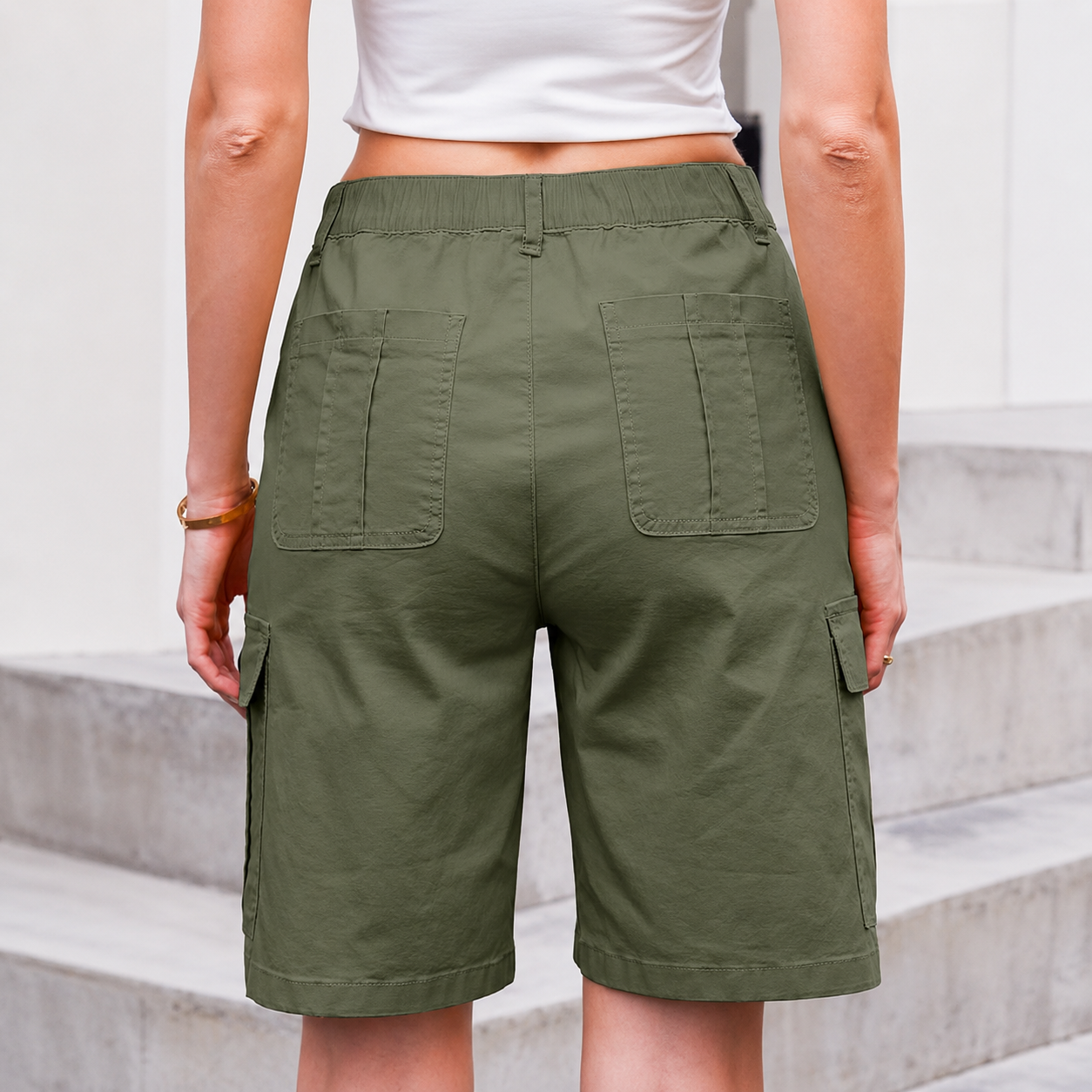 Casual Long Wide Cargo Length Shorts For Women