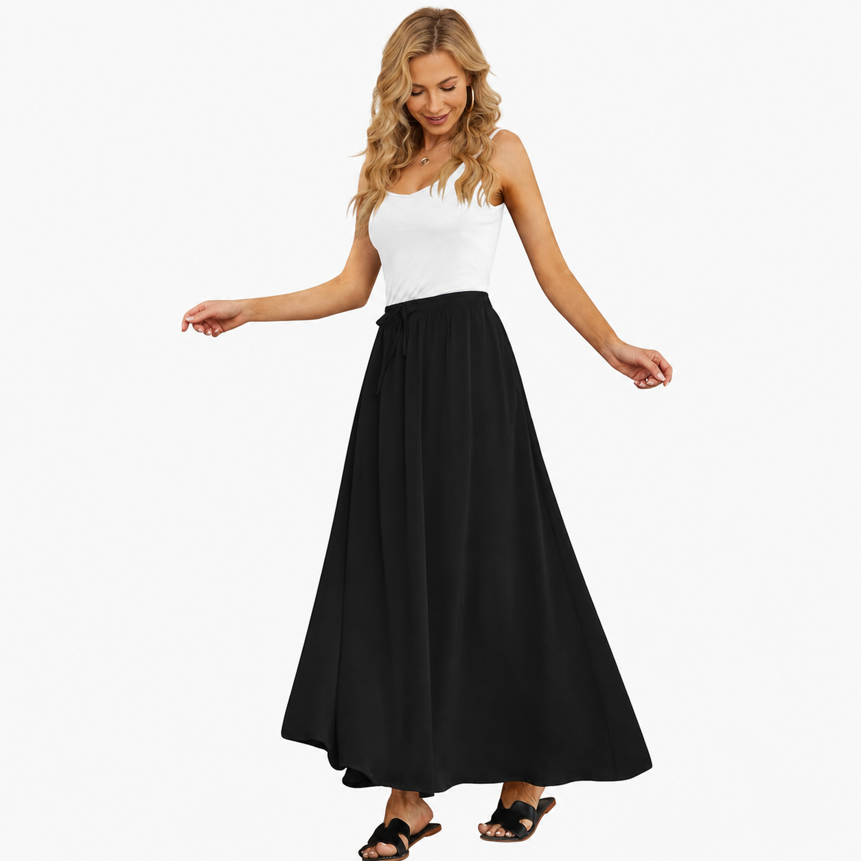 Casual Long Pleated Flowing Skirt For Women